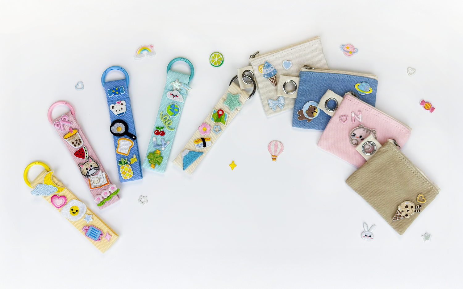 Canvas straps and canvas pouches with embroidered patches
